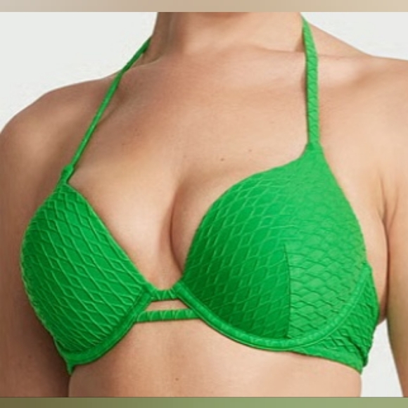 34DD/M VS Swim Bombshell PushUp Bikini Top Ruffle Cheeky Bikini Set Green - Picture 12 of 16